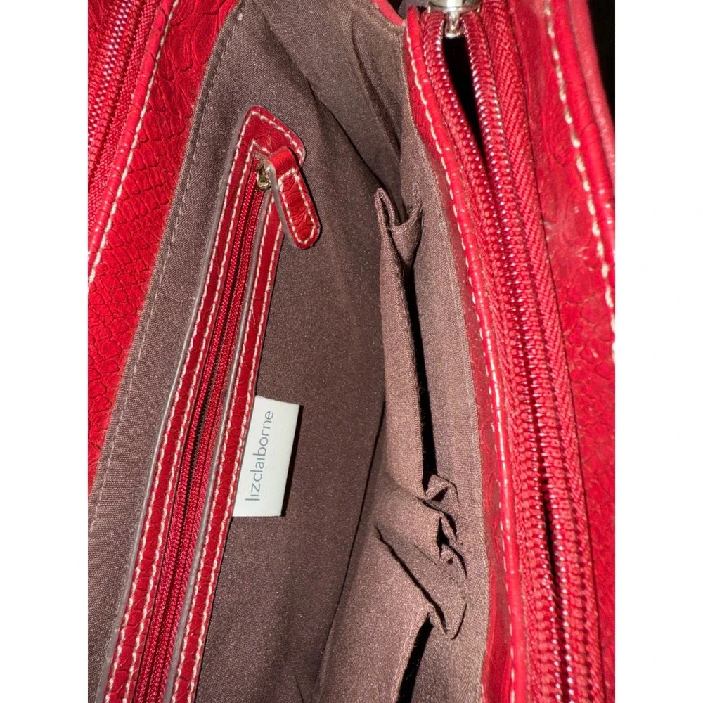Liz Claiborne Satchel Purse Top Handle Bag Snake Accents Red‎ Small